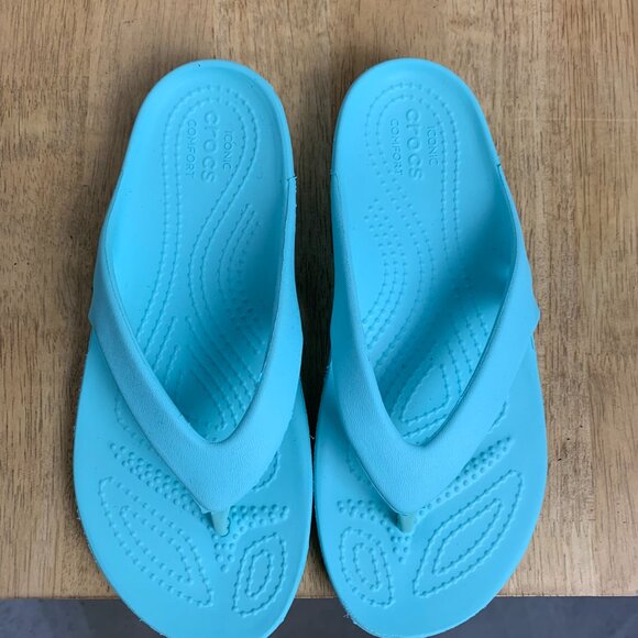 Crocs Kadee II Flip Flops W 4 Aqua Blue Beach Vacation Outdoor Thong Sandals - Picture 5 of 8